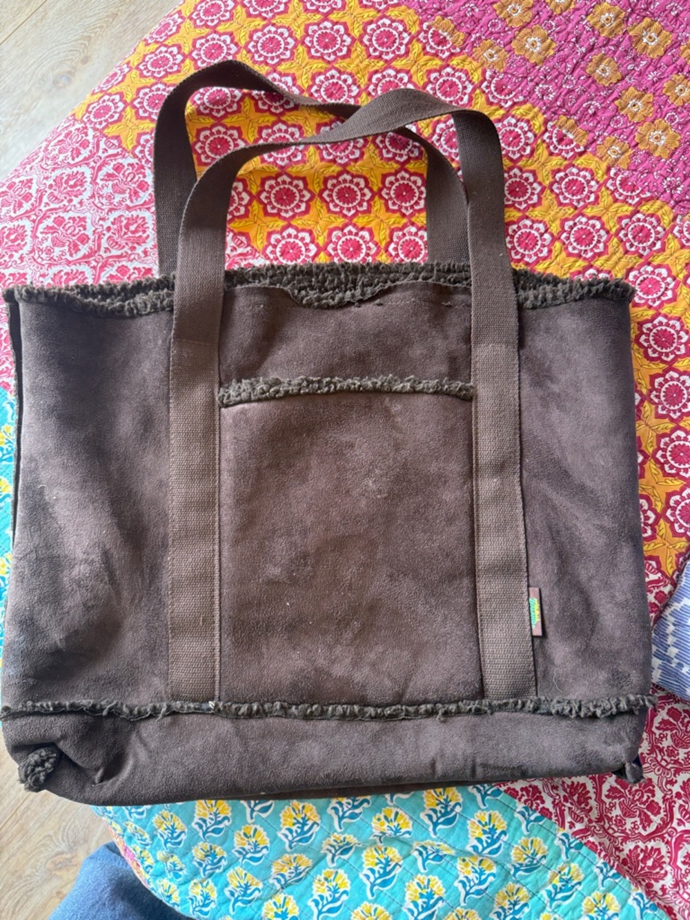 Brown Suede Tote Bag with Frayed Trim. Like Uggs. Great condition.